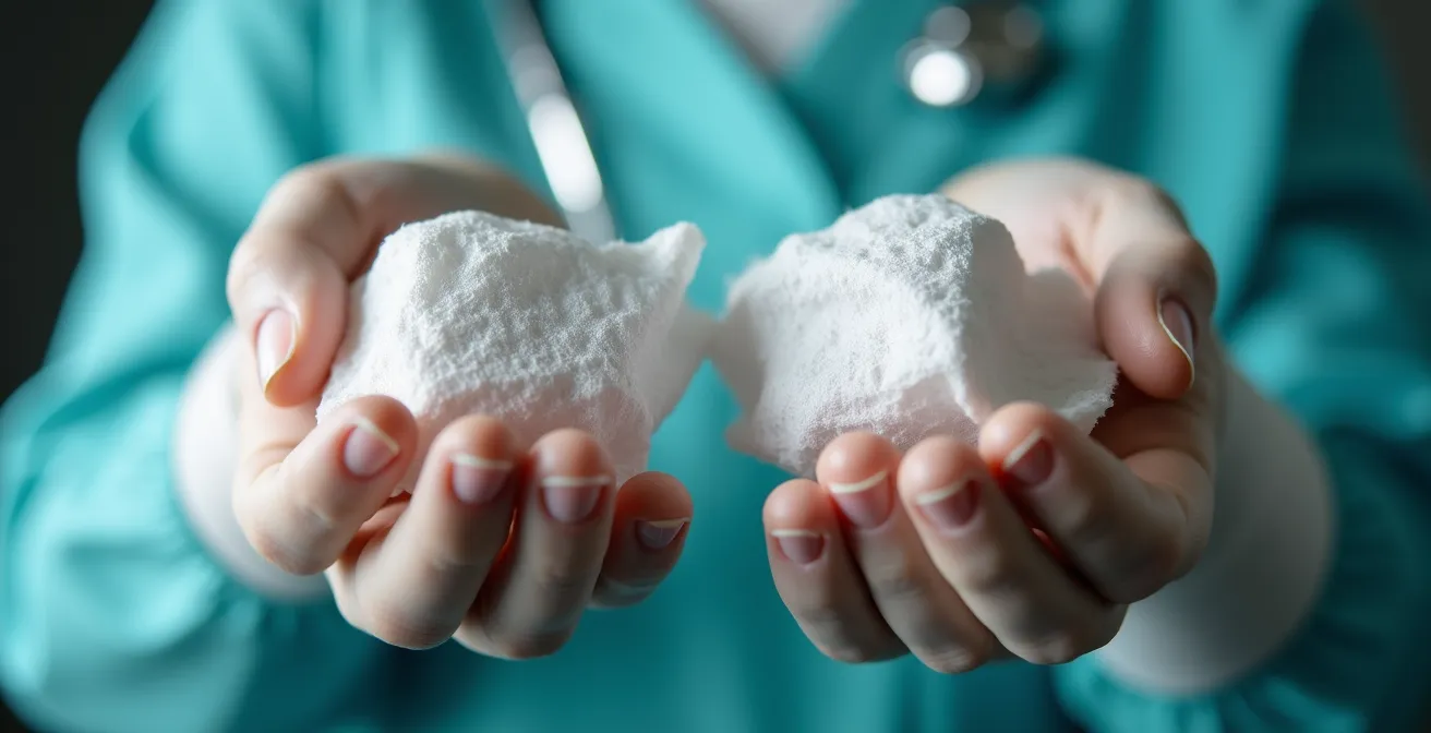 Gros plan sur des mains tenant délicatement différentes textures médicales