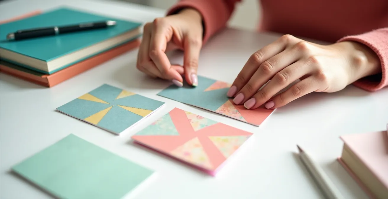 Mains féminines travaillant sur une analyse de compétences avec des éléments visuels créatifs