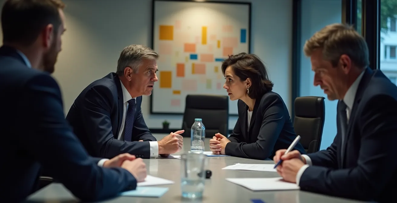 Conseil d'administration en pleine discussion stratégique dans une PME belge