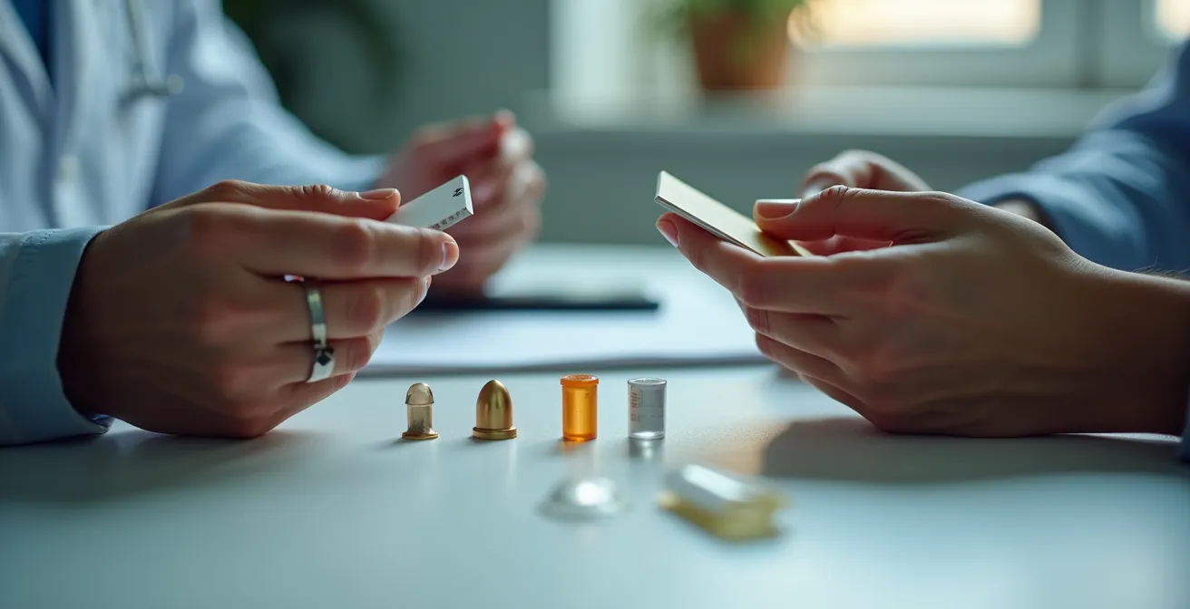 Consultation médicale entre une patiente et sa gynécologue discutant des options contraceptives