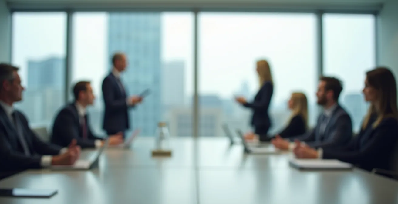 Femme professionnelle confiante en réunion de négociation dans un environnement de bureau belge